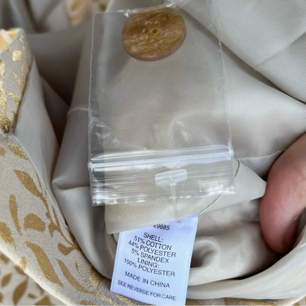 Pendleton Vintage 80s Gold Lame Cream Floral Brocade Belted Lined Blazer Jacket - Picture 14 of 16